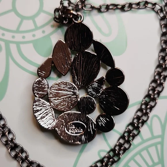 Signed Lia Sophia Gunmetal tone Necklace with Yellow Cabochon Pendant - Picture 4 of 6